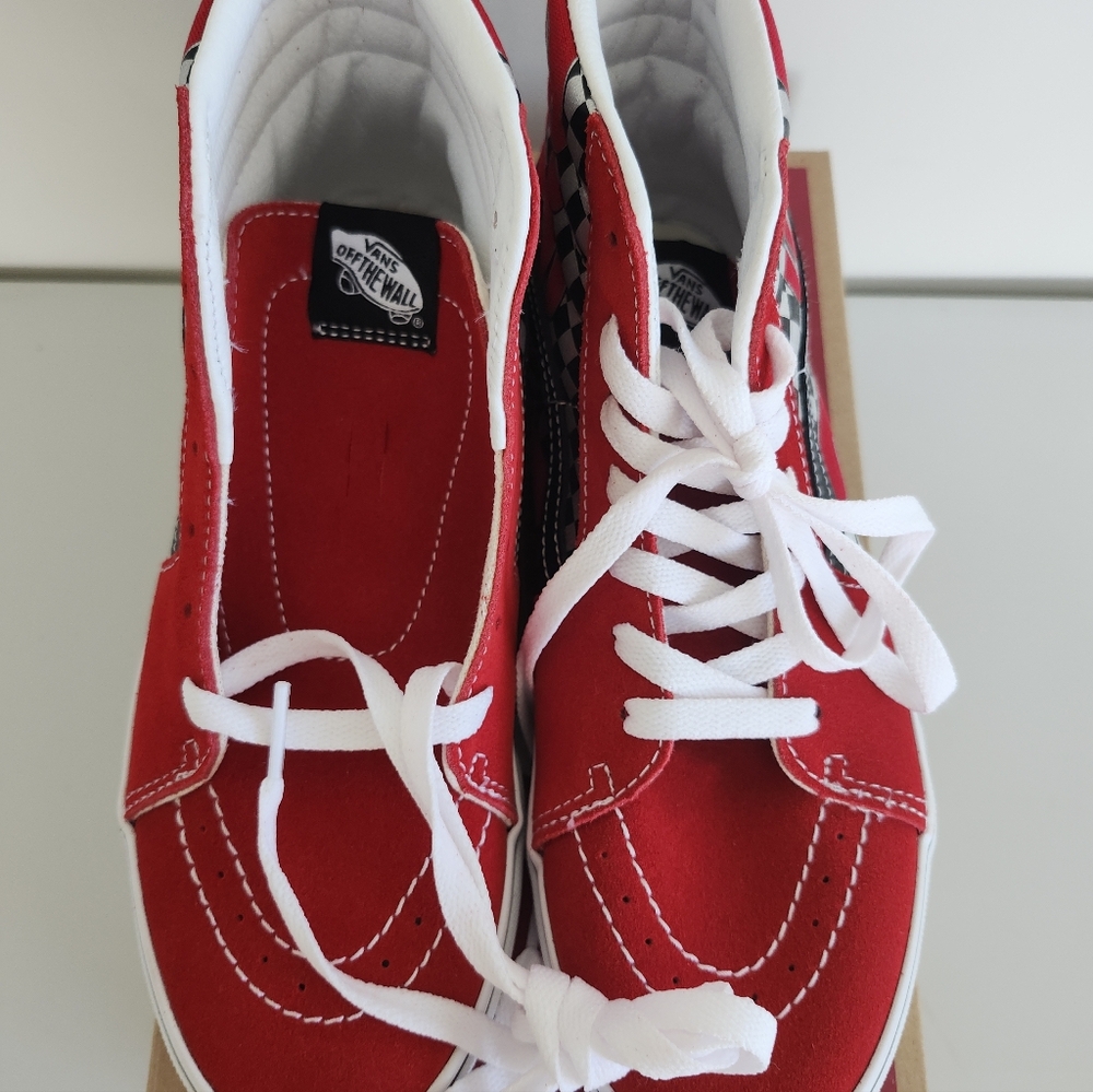Vans SK8-HI Red Checkerboard Flame High Top Sneakers Youth Size 5.5 Women's 7 - Picture 11 of 13